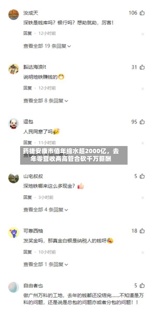 药捷安康市值年缩水超2000亿	，去年零营收两高管合砍千万薪酬-第3张图片